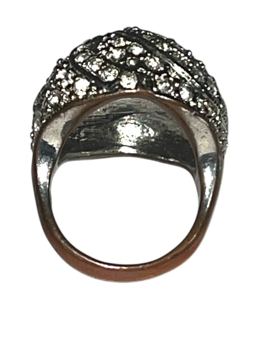 Vintage Art Deco Rhinestone Crystal Pavé Round Dome Silver Tone Ring size 6